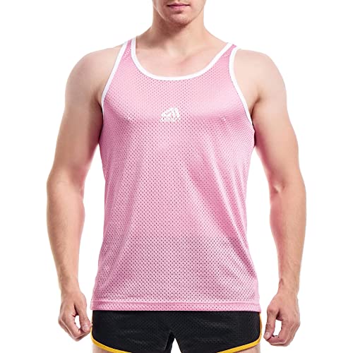 AIMPACT Herren Weste Athletic Workout Ärmellos Shirts Fitnessstudios Mesh Dry Fit Casual Tank Tops, rose, L von AIMPACT