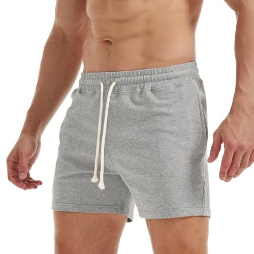 AIMPACT Jogginghose Herren Kurz 5 Inch Baumwolle Sporthose Herren Kurz Atmungsaktive Sweatshorts Herren Traininghose mit Taschen (Hellgrau-M) von AIMPACT