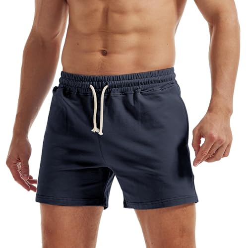AIMPACT Jogginghose Herren Kurz 5 Inch Baumwolle Sporthose Herren Kurz Atmungsaktive Sweatshorts Herren Traininghose mit Taschen (Marine-XL) von AIMPACT