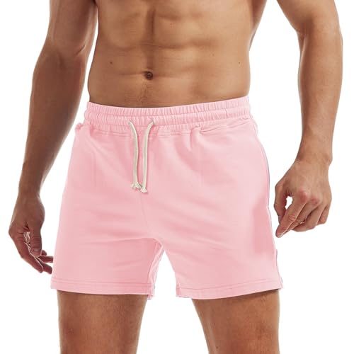 AIMPACT Jogginghose Herren Kurz 5 Inch Baumwolle Sporthose Herren Kurz Atmungsaktive Sweatshorts Herren Traininghose mit Taschen (Rosa-M) von AIMPACT