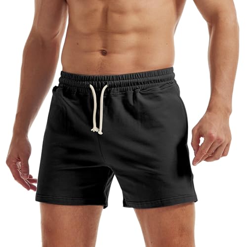 AIMPACT Jogginghose Herren Kurz 5 Inch Baumwolle Sporthose Herren Kurz Atmungsaktive Sweatshorts Herren Traininghose mit Taschen (Schwarz-S) von AIMPACT