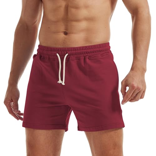 AIMPACT Jogginghose Herren Kurz 5 Inch Baumwolle Sporthose Herren Kurz Atmungsaktive Sweatshorts Herren Traininghose mit Taschen (Weinrot-M) von AIMPACT