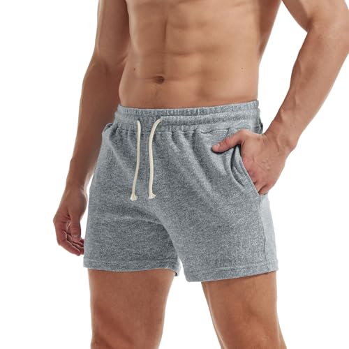 AIMPACT Jogginghose Herren Kurz 5 Inch Sweatshorts Herren Kurze Hosen Baumwolle Fitnesshose Traininghose mit Taschen (Hellgrau-L) von AIMPACT