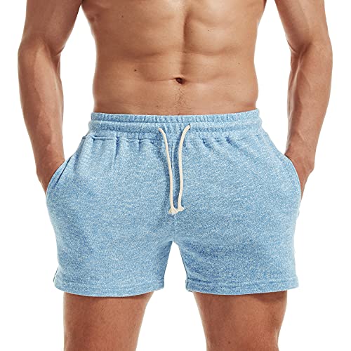 AIMPACT Jogginghose Herren Kurz Laufhose Baumwolle Shorts Sporthose für Männer mit Elastischer Bund (Hellblau M) von AIMPACT