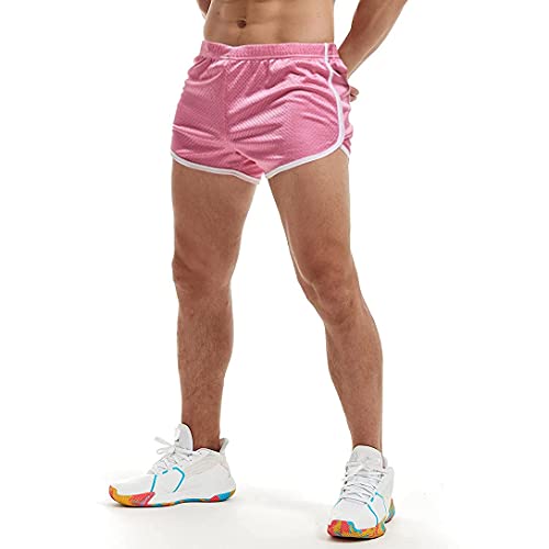 AIMPACT Men Fitnessstudio Bodybuilding Training Mesh Shorts Sport Running Retro Kurz Hose für Herren(Rosa S) von AIMPACT