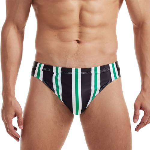 AIMPACT Schwimm-Slips Herren Sexy Badehose Herren Kurz(Schwarz weiß grün Streifen XL) von AIMPACT