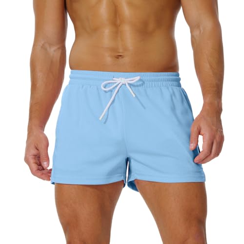 AIMPACT Sporthose Herren Kurz 3 Inch Mesh Basketball Shorts Herren Atmungsaktive Jogginghose Kurz Tennishose mit Taschen (Hellblau-XL) von AIMPACT
