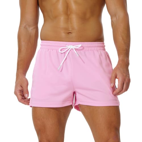 AIMPACT Sporthose Herren Kurz 3 Inch Mesh Basketball Shorts Herren Atmungsaktive Jogginghose Kurz Tennishose mit Taschen (Rosa-XL) von AIMPACT