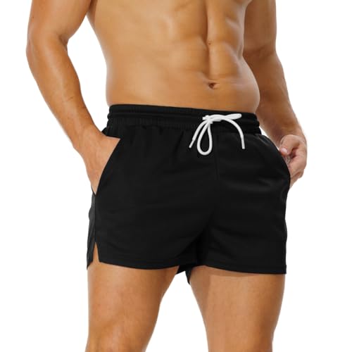 AIMPACT Sporthose Herren Kurz 3 Inch Mesh Basketball Shorts Herren Atmungsaktive Jogginghose Kurz Tennishose mit Taschen (Schwarz-M) von AIMPACT