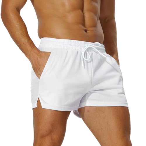 AIMPACT Sporthose Herren Kurz 3 Inch Mesh Basketball Shorts Herren Atmungsaktive Jogginghose Kurz Tennishose mit Taschen (Weiß-L) von AIMPACT