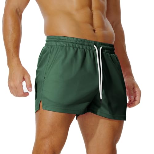 AIMPACT Sporthose Herren Kurz 3 Inch Mesh Basketball Shorts Herren Atmungsaktive Jogginghose Kurz Tennishose mit Taschen (Dunkelgrün-L) von AIMPACT