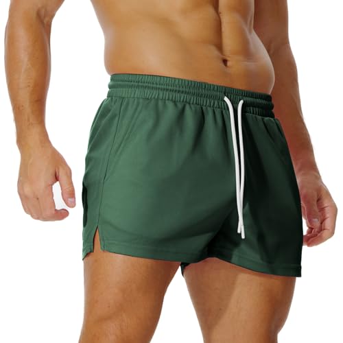 AIMPACT Sporthose Herren Kurz 3 Inch Mesh Basketball Shorts Herren Atmungsaktive Jogginghose Kurz Tennishose mit Taschen (Dunkelgrün-S) von AIMPACT