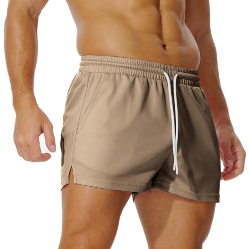 AIMPACT Sporthose Herren Kurz 3 Inch Mesh Basketball Shorts Herren Atmungsaktive Jogginghose Kurz Tennishose mit Taschen (Khaki-M) von AIMPACT