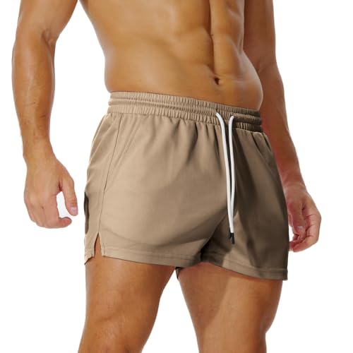 AIMPACT Sporthose Herren Kurz 3 Inch Mesh Basketball Shorts Herren Atmungsaktive Jogginghose Kurz Tennishose mit Taschen (Khaki-XS) von AIMPACT