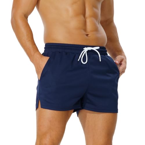 AIMPACT Sporthose Herren Kurz 3 Inch Mesh Basketball Shorts Herren Atmungsaktive Jogginghose Kurz Tennishose mit Taschen (Marine-XS) von AIMPACT