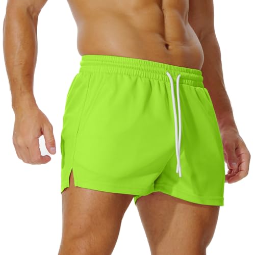 AIMPACT Sporthose Herren Kurz 3 Inch Mesh Basketball Shorts Herren Atmungsaktive Jogginghose Kurz Tennishose mit Taschen (Neongrün-L) von AIMPACT