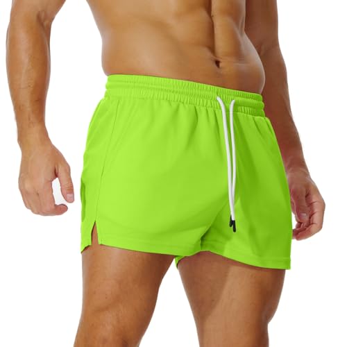 AIMPACT Sporthose Herren Kurz 3 Inch Mesh Basketball Shorts Herren Atmungsaktive Jogginghose Kurz Tennishose mit Taschen (Neongrün-S) von AIMPACT