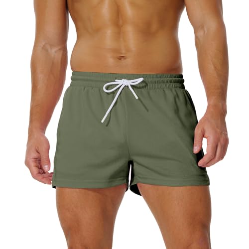 AIMPACT Sporthose Herren Kurz 3 Inch Mesh Basketball Shorts Herren Atmungsaktive Jogginghose Kurz Tennishose mit Taschen (Olivgrün-XXL) von AIMPACT