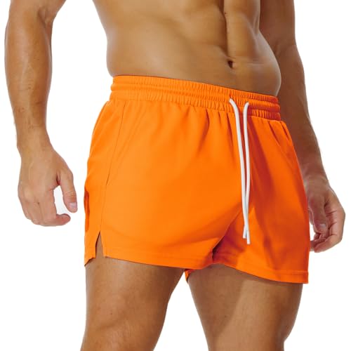 AIMPACT Sporthose Herren Kurz 3 Inch Mesh Basketball Shorts Herren Atmungsaktive Jogginghose Kurz Tennishose mit Taschen (Orange-XXL) von AIMPACT