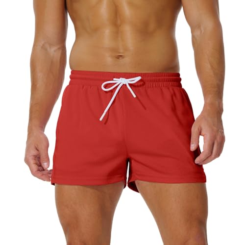 AIMPACT Sporthose Herren Kurz 3 Inch Mesh Basketball Shorts Herren Atmungsaktive Jogginghose Kurz Tennishose mit Taschen (Rot-XS) von AIMPACT