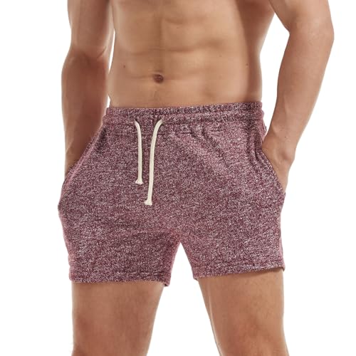AIMPACT Jogginghose Herren Kurz 5 Inch Sweatshorts Herren Kurze Hosen Baumwolle Fitnesshose Traininghose mit Taschen (Weinrot-M) von AIMPACT