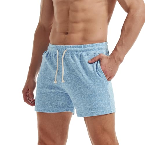 AIMPACT Jogginghose Herren Kurz 5 Inch Sweatshorts Herren Kurze Hosen Baumwolle Fitnesshose Traininghose mit Taschen (Hellblau-XL) von AIMPACT