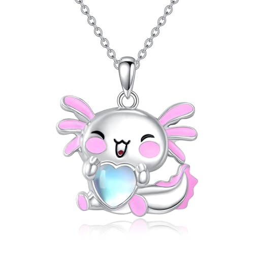 AINFQY Axolotl Mondstein Kette für Damen 925 Sterling Silber Axolotl Anhänger Süße Tier Halskette Mondstein Schmuck Geschenk von AINFQY