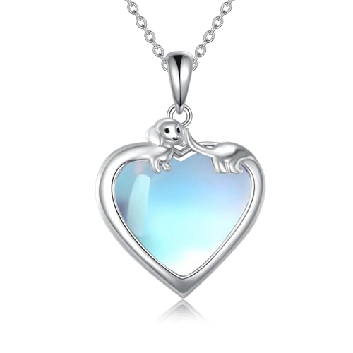 AINFQY Dackel Kette für Damen 925 Sterling Silber Dackel Hunde Haslkette Schmuck Geschenke (Moonstone) von AINFQY