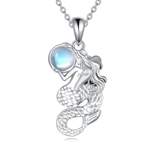 AINFQY Sterling Silber Mondstein Meerjungfrau Schwanz Anhänger Halskette Damen (Meerjungfrau) von AINFQY