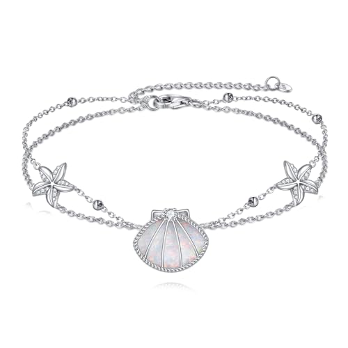 AINFQY Muschel Armband 925 Sterling Silber Seestern Armband Zierlich Verstellbares Armband Schmuck Strand für Damen Muschel Seestern Schmuck Geschenke (Muschelseestern) von AINFQY