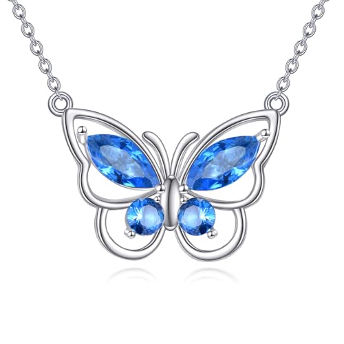 AINFQY Schmetterlings Kette für Damen 925 Sterling Silber Kristall Schmetterlings Haslkette Geburtsstein Amethyst Anhänger Schmuck Geschenk (December Birthstone) von AINFQY
