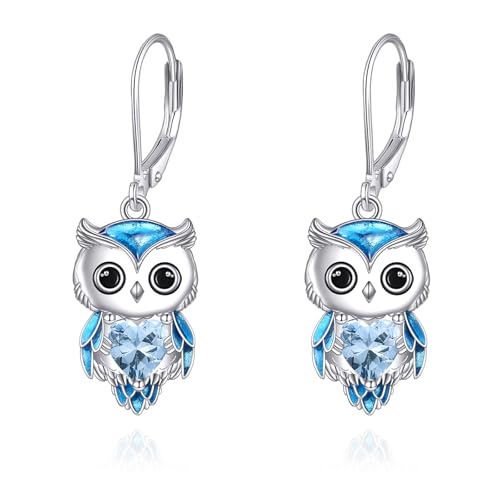 Eule Ohrringe für Damen 925 Sterling Silber Eule Schmuck Geburtsstein Eule Ohrhänger Geschenke (03-Marsch) von AINFQY
