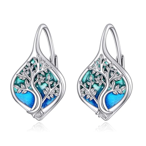 Keltische Dreifaltigkeitsknoten Ohrringe für Damen 925 Sterling Silber Triquetra Knoten Ohrhänger Abalone Muschel irischer Schmuck Lebensbaum Geschenke (tree of life) von AINFQY