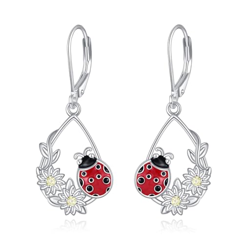 Marienkäfer/Schmetterling/Papagei Tropfen Ohrringe für Damen 925 Sterling Silber Gänseblümchen Hebel Ohrhänger Marienkäfer Schmuck Geschenke (Marienkäfer) von AINFQY