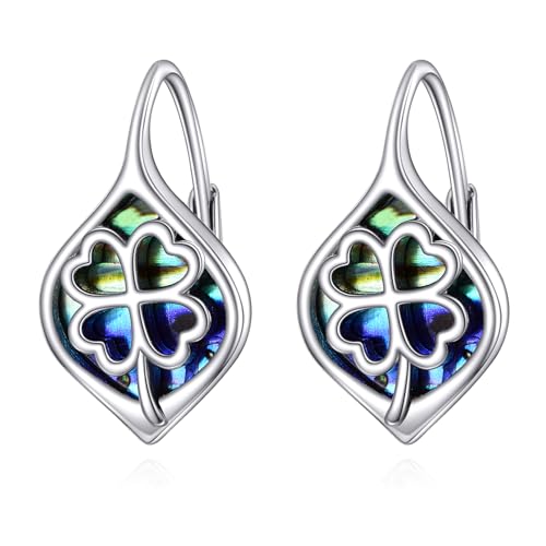 Vierblättriges Kleeblatt Ohrringe für Frauen 925 Sterling Silber Glücksklee Leverback Abalone Muschel Irisches Kleeblatt Schmuck Geschenk von AINFQY