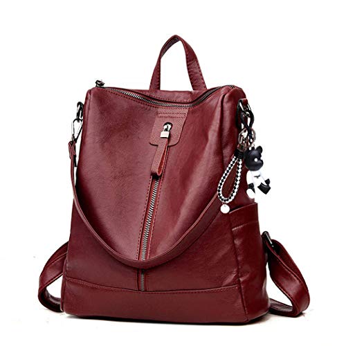 AINUOEY Damen Rucksack Taschen Frauen Elegant Tasche Stadtrucksack Rucksackhandtasche Vintage PU-Leder 76613 1-teilig Set Weinrot von AINUOEY