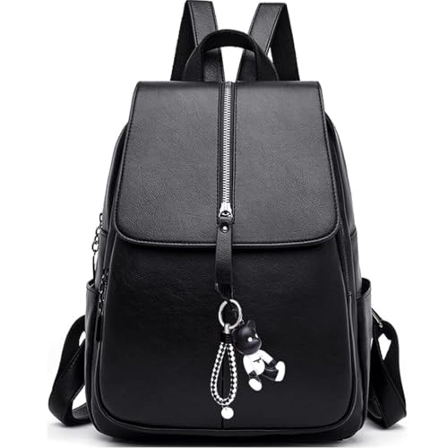 AINUOEY Damen Rucksack Taschen Frauen Elegant Tasche Stadtrucksack Rucksackhandtasche Vintage PU-Leder 76617 1-teilig Set Schwarz von AINUOEY