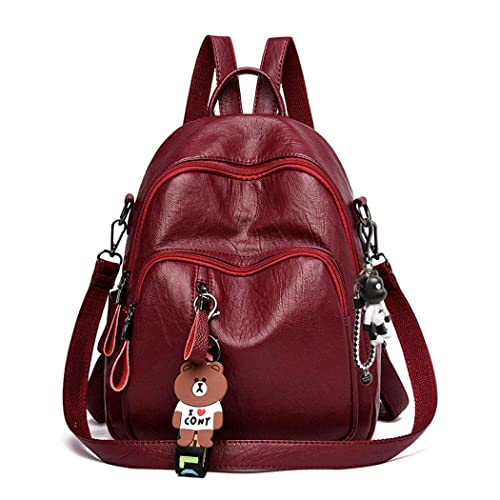 AINUOEY Damen Rucksack Taschen Frauen Elegant Tasche Stadtrucksack Rucksackhandtasche Vintage PU-Leder 76656 1-teilig set Weinrot von AINUOEY
