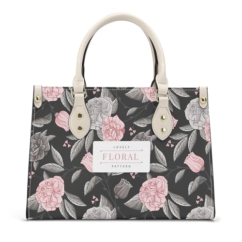 AINUOEY Damen Taschen Bedruckte Handtaschen Frauen Elegant Tasche Henkeltasche Vintage PU-Leder 40113 1-teilig set Schwarz V2 von AINUOEY