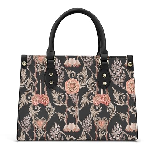 AINUOEY Damen Taschen Bedruckte Handtaschen Frauen Elegant Tasche Henkeltasche Vintage PU-Leder 40113 1-teilig set Schwarz V4 von AINUOEY
