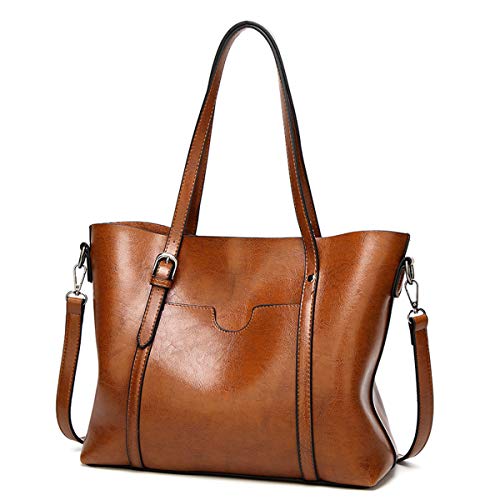 AINUOEY Damen Taschen Handtasche Frauen Elegant Tasche Henkeltasche Vintage PU-Leder 76612 1-teilig set Braun von AINUOEY