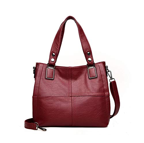 AINUOEY Damen Taschen Handtasche Frauen Elegant Tasche Henkeltasche Vintage PU-Leder 76618 1-teilig set Weinrot von AINUOEY