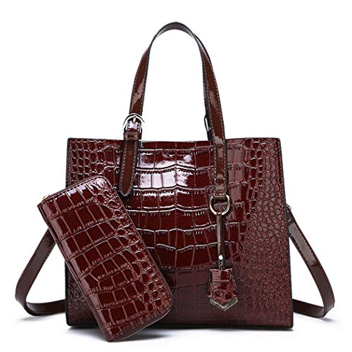 AINUOEY Damen Taschen Handtasche Frauen Elegant Tasche Henkeltasche Vintage PU-Leder 76673 2-teilig set Kaffee von AINUOEY