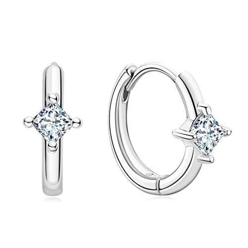 AINUOSHI 925 Sterling Silber Huggie Hoop Ohrringe Prinzessinnenschliff Zirkonia Ohrringe Hypoallergen Schmuck Für Sie Frauen Freundin Muttertag Valentinstag Geburtstag von AINUOSHI