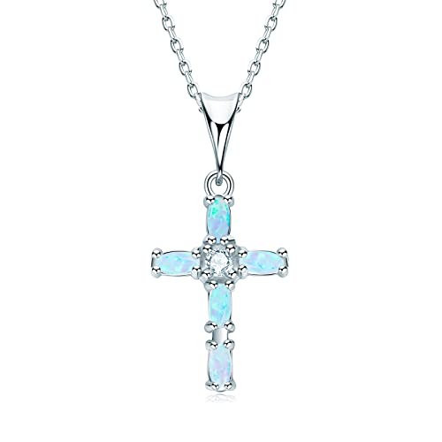 AINUOSHI 925 Sterling Silber Kette Damen Marquise Cut Synthetische Opal Kreuz Anhänger Halskette für Sie Frauen Mama Oma Freundin Geburtstag Muttertagsgeschenk Valentinstag von AINUOSHI