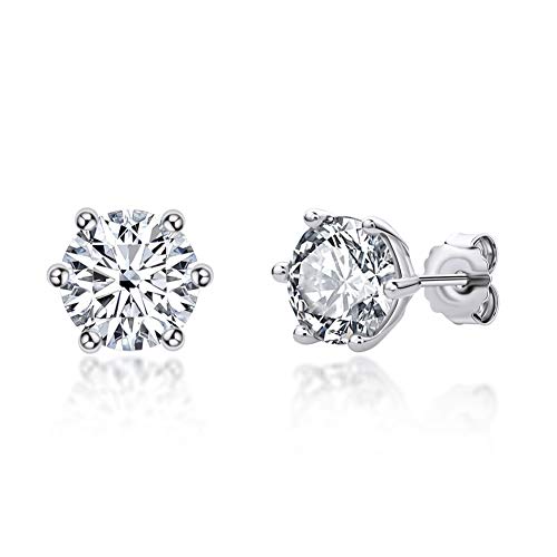 AINUOSHI 925 Sterling Silber Zirkon Ohrringe, 6 Pfoten Rundschnitt Ohrstecker 8mm Hypoallergen Damen Schmuck Geschenk Für Sie Frauen Mama Muttertagsgeschenk Valentinstag von AINUOSHI