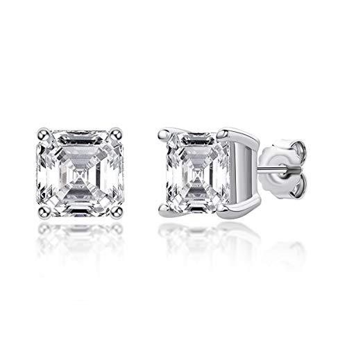 AINUOSHI 925 Sterling Silber Zirkon Ohrringe, Asscher Schliff Ohrstecker 8mm Hypoallergen Damen Schmuck Geschenk Für Sie Frauen Mama Muttertagsgeschenk Valentinstag von AINUOSHI