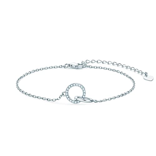 AINUOSHI Armband Damen Silber Moissanit 1mm(0.005ct) Doppelte Kreise Anhänger Armkette Schmuck Für Frauen Mama Freundin Muttertagsgeschenk Geburtstagsgeschenk von AINUOSHI