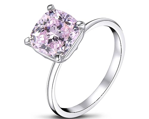 AINUOSHI CZ Engagement Rings，925 Silver 3ct Pink Cushion 9mm CZ Engagement Ring,Never Rust or Colour Finger von AINUOSHI