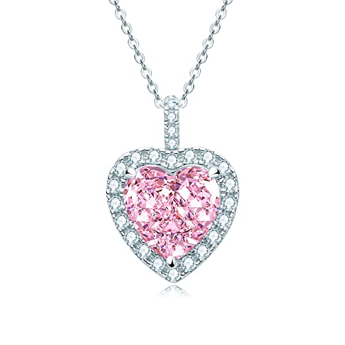 AINUOSHI Damen Kette Herz 925 Sterling Sliber Haslkette mit Simulierter Diamant Rosa Herz anhänger Schmuck Geschenk für Sie Frauen Mama Oma Freundin Geburtstag von AINUOSHI